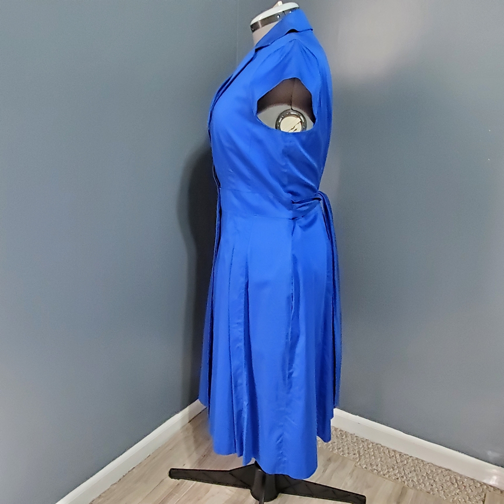 Jones Wear Royal Blue Midi Fit & Flare Shirt Dress Tie Back Women's Size 16 - Picture 2 of 6